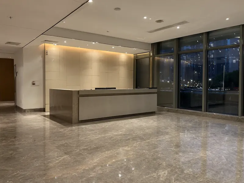 Reception floor after the evening clean